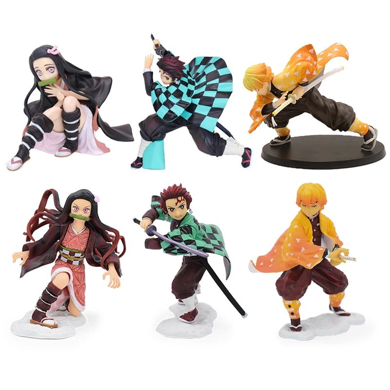 

10-15cm Anime Figures Demon Slayer Fighting Version Kamado Tanjirou Kamado Nezuko Agatsuma Zeni Toys Collectible Model PVC Doll