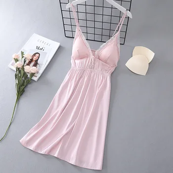 

Lace Patchwork Sleepwear Female Spaghetti Strap Nightdress Nightwear Satin Perspective Intimate Lingerie Home Dressing Gown