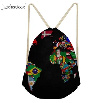 

Jackherelook Rainbow World Map Gym Storage Pouch Flag Puzzle Print Drawstring Bag National Geography Design Daily Sack for Women