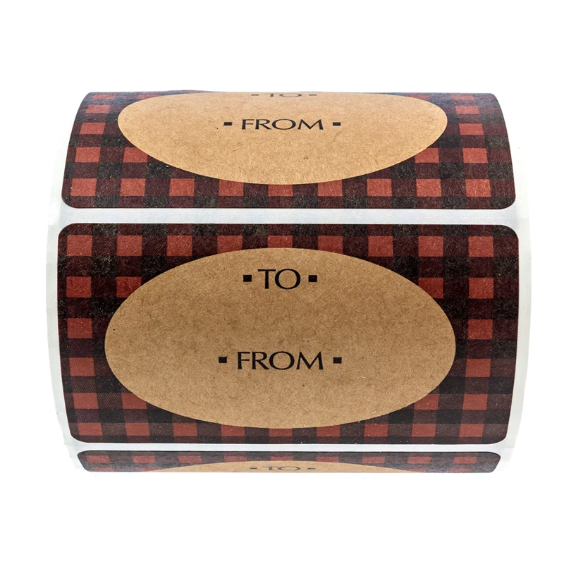 

Rectangular Kraft Paper Red Check DIY Holiday Decoration Self-adhesive Gift Tag