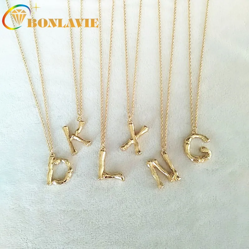 Small Gold Hammered Metal Bamboo 26 Letter Alphabet A-Z Minimalist Initial Pendant Necklace Fashion Twist Chain Neck Jewelry | Украшения и