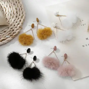 

Autumn And Winter New Korean Version Of The Trend Of Mink Hair Multicolor Fur Ball Earrings Simple Fashion Wild Jane Earrings