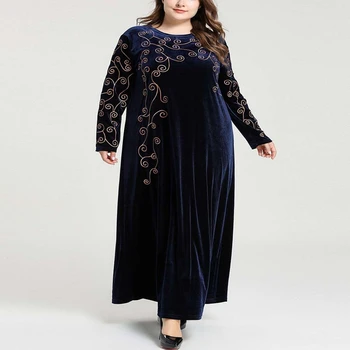 

Muslim Plus Size Dress Women 3XL4XL 5XL 6XL 7XL Bust 130CM Fashion Elegant Plant Embroidery Long Sleeve Casual Gold Velvet Dress