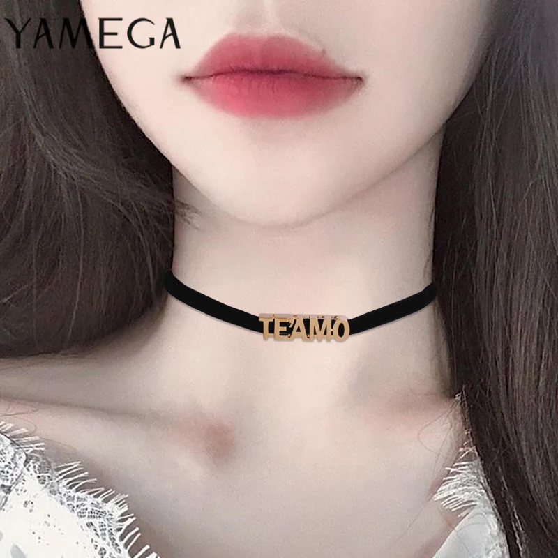 Fashion Black Velvet RIbbon Letter Choker Necklace For Women Gold Chocker Necklaces Punk Statement Collar Trendy Jewelry 2020 | Украшения и