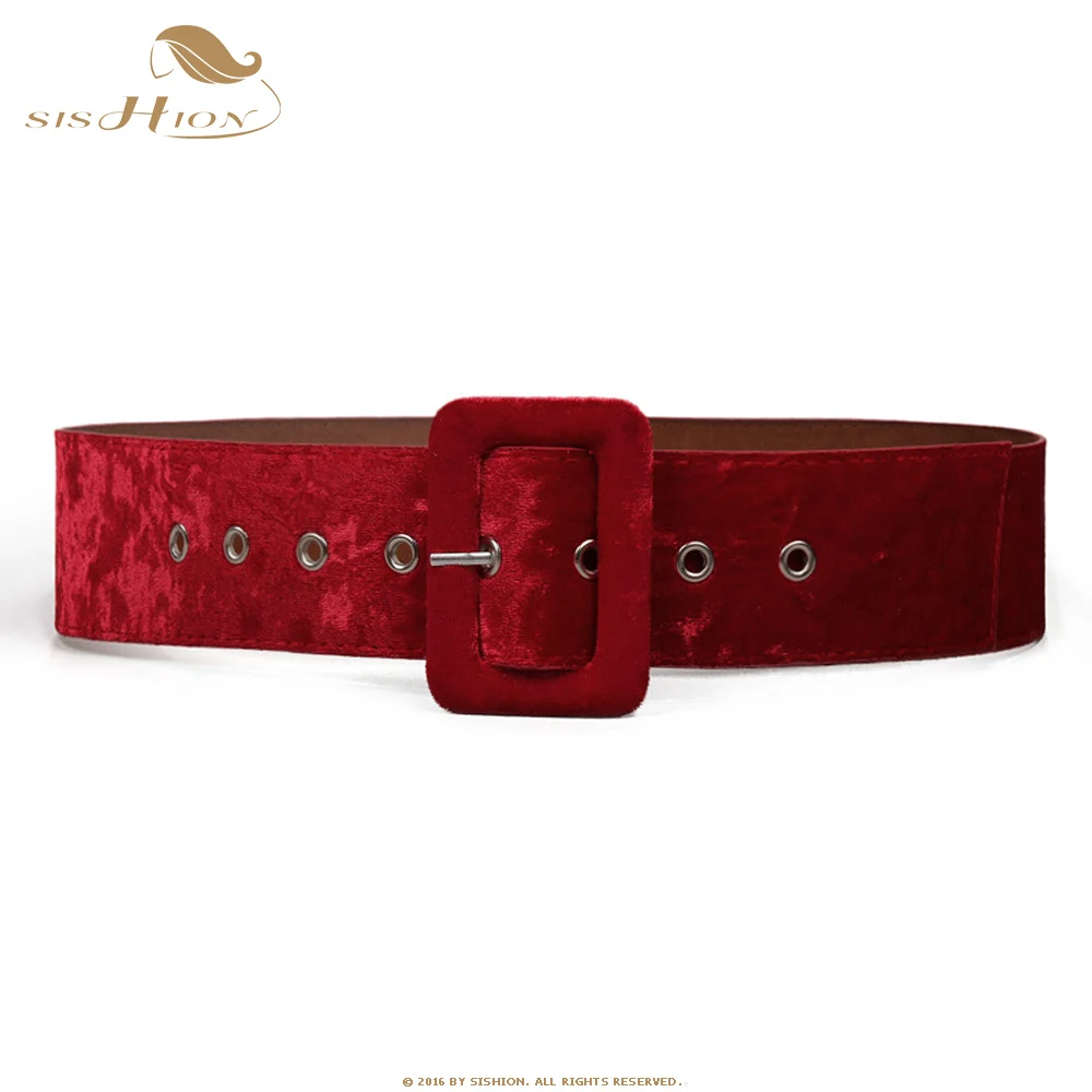 Jujube red SISHION Повседневный широкий пояс женский осенний и зимний Золотой шелковый бархат Широкий Простой Дикий корейский ремень для пальто SP0803 - Цвет: Jujube red