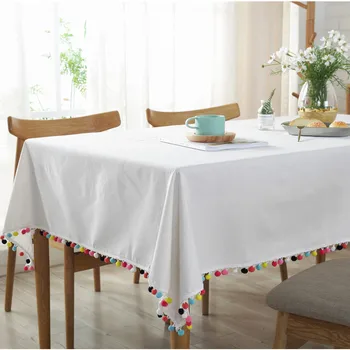 

Nordic Simplicity Pure Color White Tablecloth Colorful Balls Christmas Decoration Rectangular Korean Table Cover Party Wedding