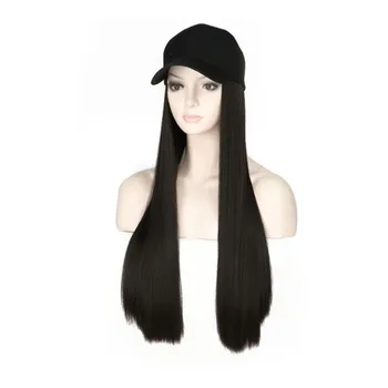 

Pervado Hair 24" Long Straight Synthetic Hair Wig With Baseball Cap Black Brown Color for Women Keep Warm Chic Hairstyle