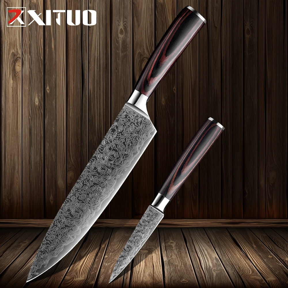 Xituo 2 Pcs Kitchen Knives Set Japanese Damascus Steel Pattern Chef