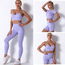 Treino vital das mulheres yoga conjunto roupas femininas sportwear ginásio roupas de manga curta colheita superior cintura alta leggings ternos esportivos