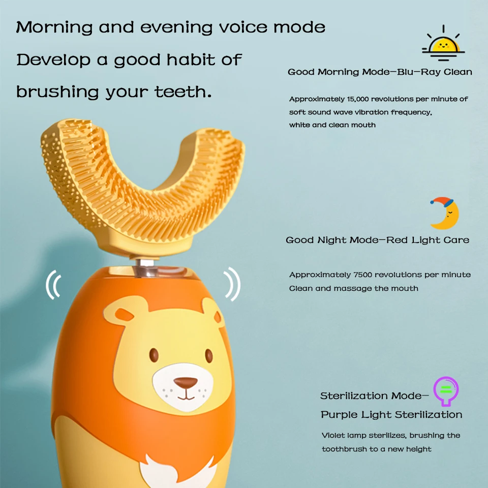 

Children Electric Toothbrush With Music 360 Degree Automatic Kids Sonic Electric Toothbrush Waterproof U Shape Lips Care USB Cha
