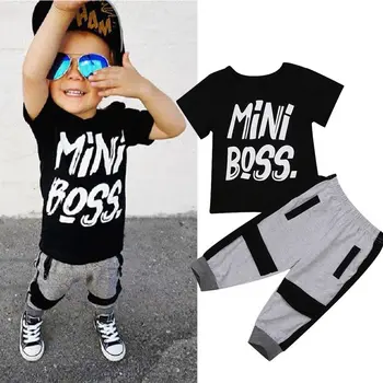 

Pudcoco 2 Pieces Kids Toddler Baby Boys Clothes Set Children Little Boys Letter Mini Boss T-shirt Tops Pants Outfits 1-6T