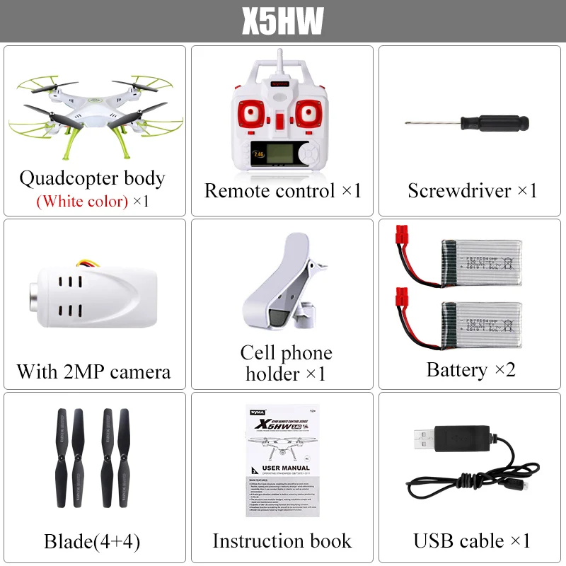 SYMA X5HW Дрон с камерой HD Wifi FPV селфи Дрон дроны Квадрокоптер, Радиоуправляемый вертолет Квадрокоптер RC Дрон игрушка(X5SW обновление - Цвет: With 2 Battery