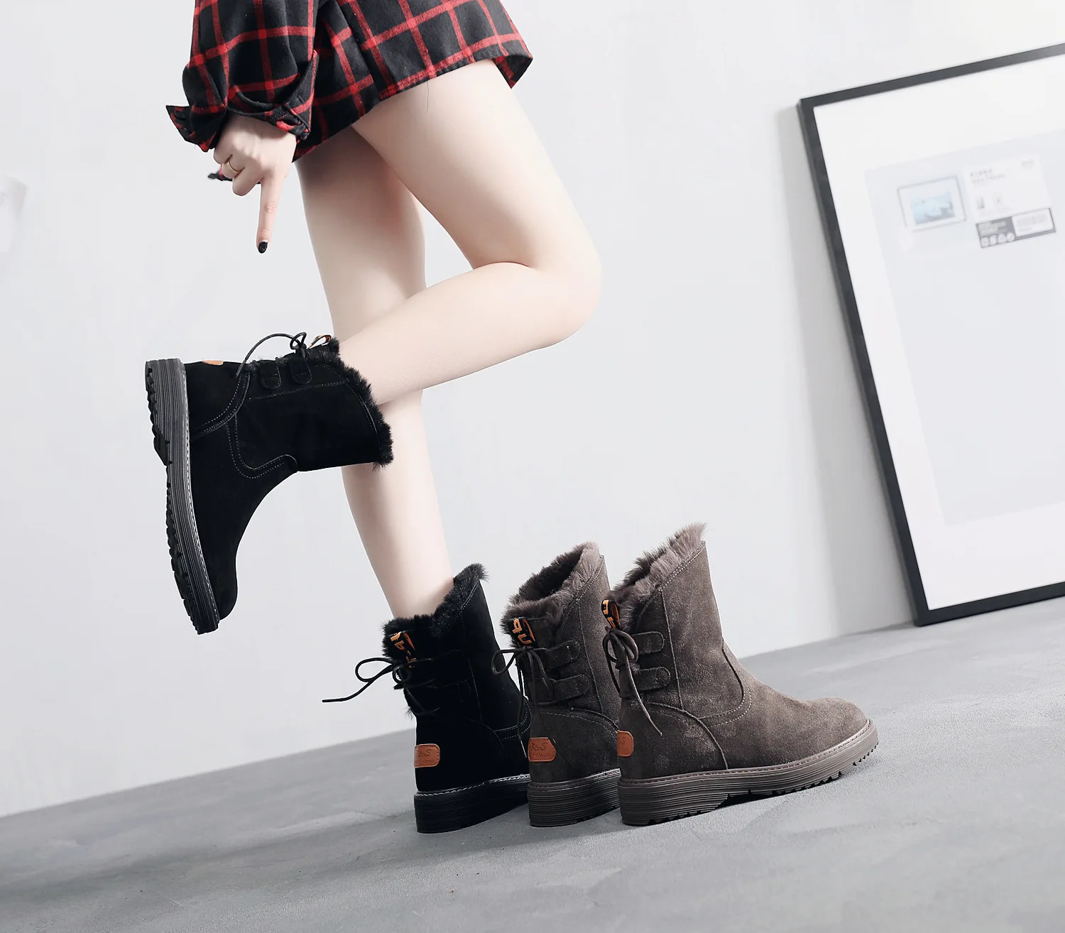 

Anti-slip Martin Boots Women's 2019 Autumn And Winter New Style British Style Snow Boots Women's Elevator round-Toe Thick Bottom