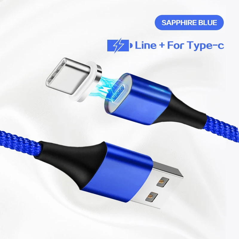 Магнитный кабель 3A для быстрой зарядки, кабель Micro USB type C для Android iPhone X XS MAX XR, магнитный usb-кабель для зарядки, нейлоновый шнур для передачи данных - Цвет: Blue For Type C