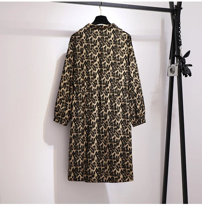 Весеннее осеннее пальто размера плюс для женщин, большие повседневные свободные пылезащитные прямые леопардовые длинные пальто на молнии, Тренч 4XL 5XL 6XL 7XL