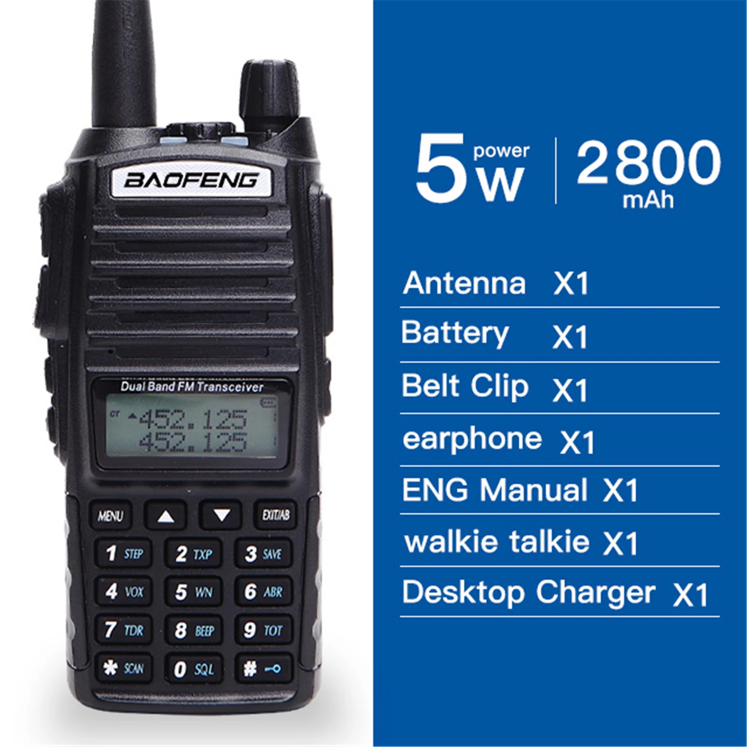 5W 5 Вт 8 Вт Двухдиапазонная рация 10 км Baofeng UV-82 fm-приемопередатчик портативный CB Ham Радио 128CH VHF/UHF UV 82 двухстороннее радио 2800 мАч - Цвет: 5W