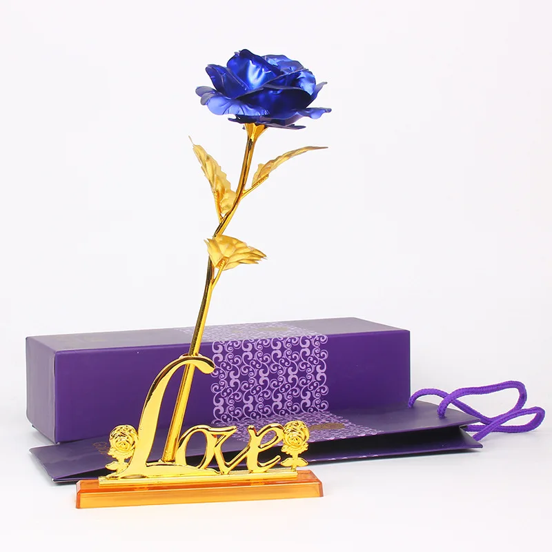 Gold Foil Valentine's Day Creative Gift Rose Gold Rose Lasts Forever Love Wedding Decor Lover Rose K1648 K - Цвет: Синий