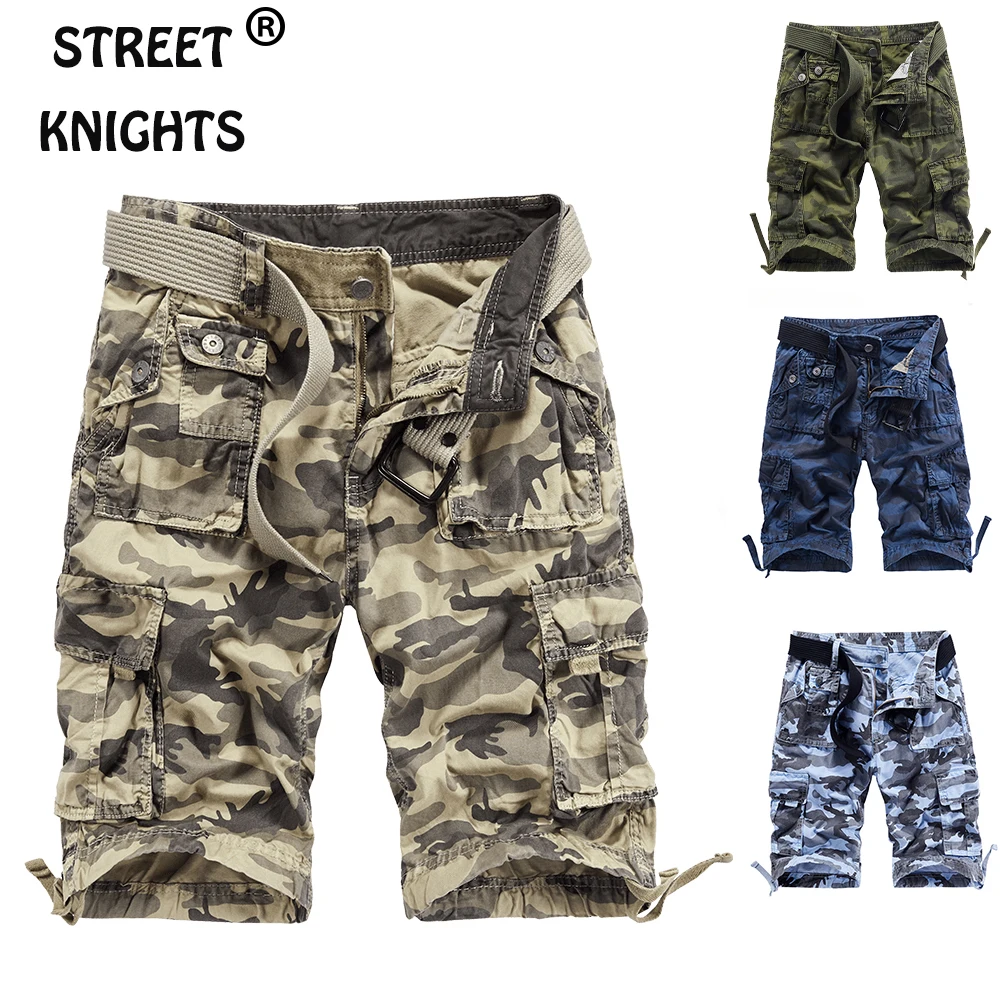 Pantalones cortos de camuflaje para hombre, Shorts informales holgados con múltiples bolsillos de 100%, de algodón, estilo urbano, militar, hasta la rodilla, para playa, novedad de verano 2021