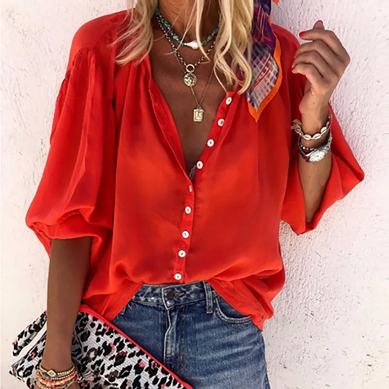 

Women Fashion Shirt Long Sleeve Blouse Korean Style Clothes Elegant Office Lady Button Solid Color Blouses