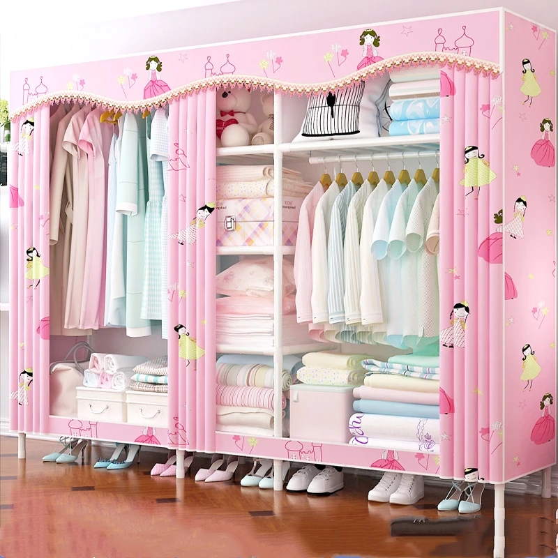 

Wardrobe Simple Cloth Wardrobe Steel Pipe Thickening Reinforcement Thickening Assembly Double Steel Frame Storage Wardrobe