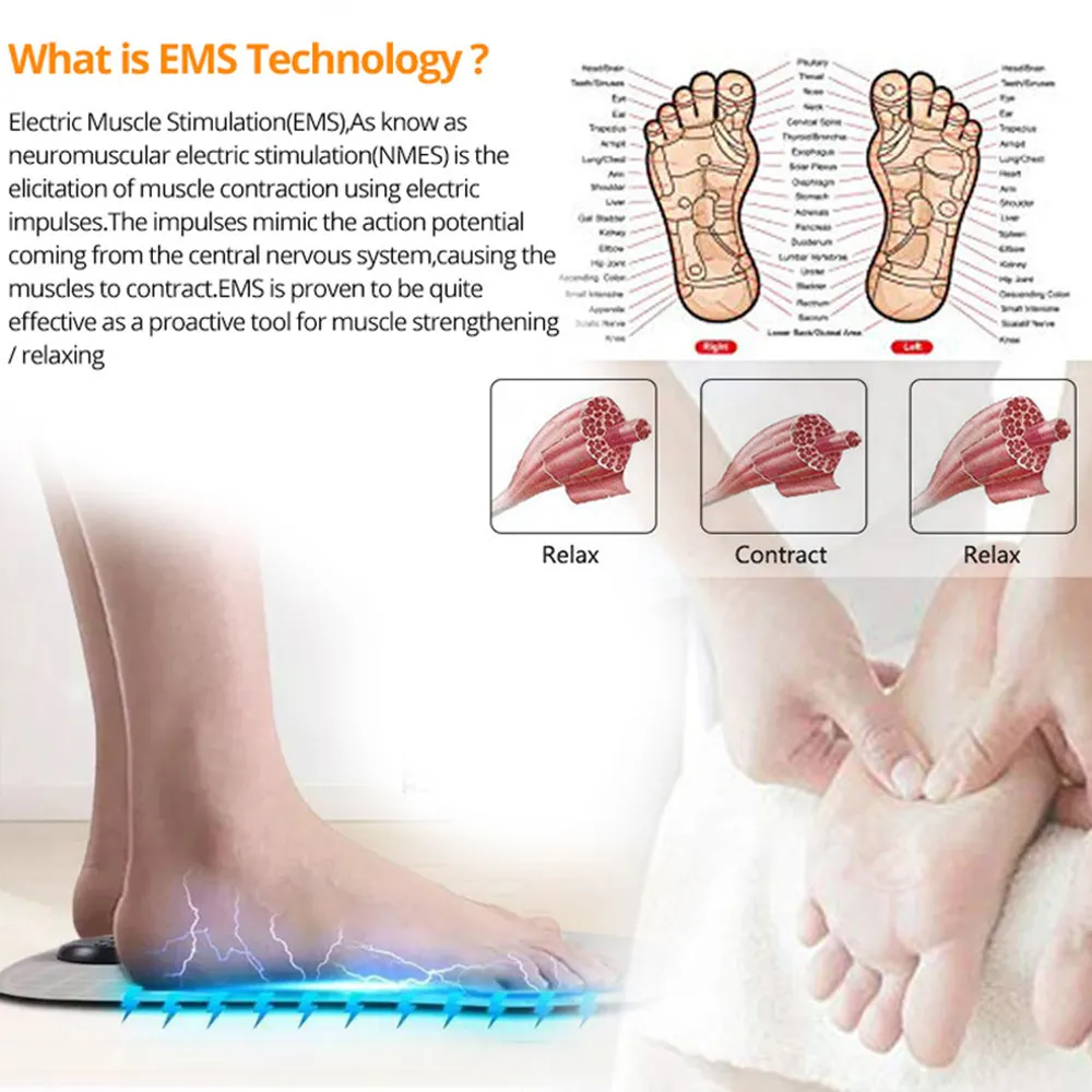 Электрический EMS Массажный коврик для ступней ног мышечный Стимулятор Массажный коврик для ног улучшает кровообращение снимает боль забота о здоровье