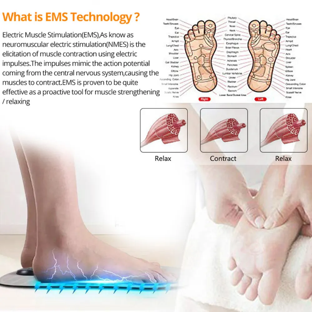 Electric EMS Foot Massager Pad Feet Muscle Relaxtion Foot Stimulator Mat Improve Blood Circulation Relieve Ache Pain Health Care