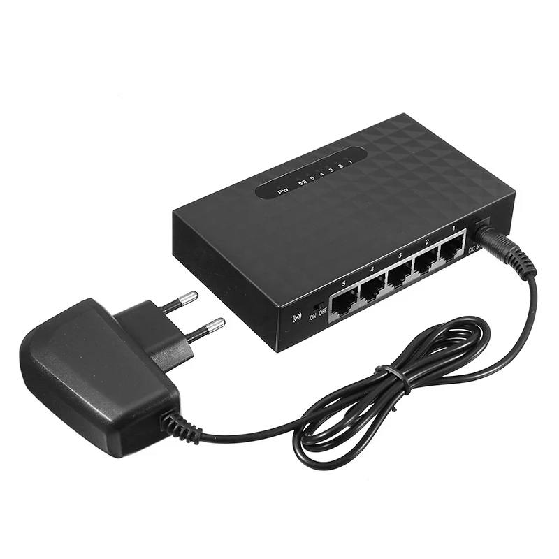 

Pohiks Black Hub Lan Network Switch Ethernet Internet Cable Splitter Shunt For Computer 5 Port 10/100/1000 Mbps