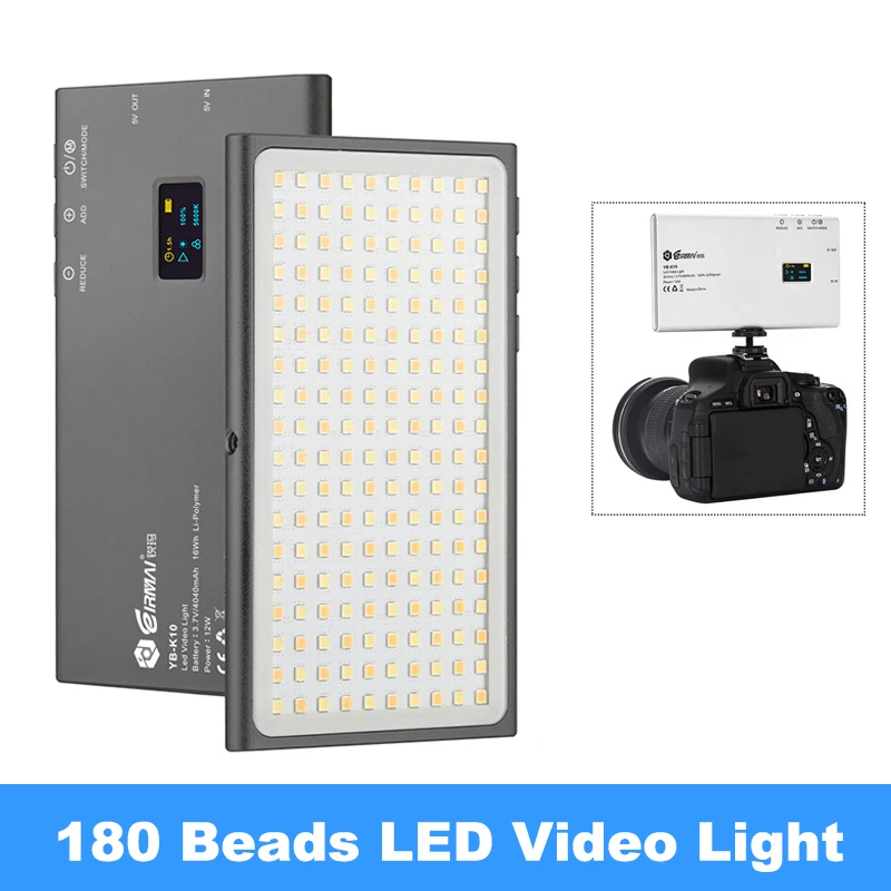 

YB-K10 LED Video Ligh 12W Pocket-sized On Camera LED Video Light 180 Beads Photography Lamp with Mount for Sony Nikon DSLR