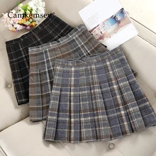 CamKemsey/Harajuku; винтажные плиссированные юбки в клетку; Осенняя шерстяная мини-юбка-пачка; милая танцевальная юбка для девочек