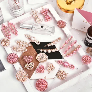 

For Women Snap Hairpins Barrette Fashion Hair Clips Pink Pearl For Girls