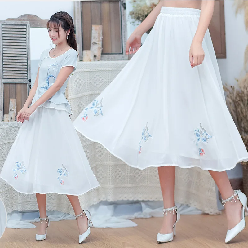 

Hipster Ethnic-Style Embroidered Chiffon Skirt Skirt