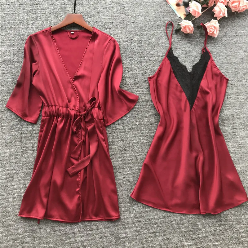 Ночной халат с v-образным вырезом, сексуальный женский комплект из 2 предметов, топ на бретелях, комплекты для сна, повседневные пижамы, домашняя ночная рубашка, халат для сна, банное платье m-xl