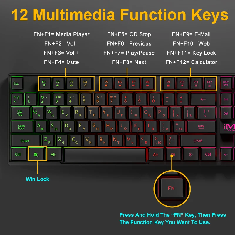 Gaming Keyboard Russian EN Imitation Mechanical Keyboard with Backlight Wired Gamer Keyboard USB Game Keyboards for Computer