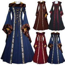 19 век костюмы в европейском стиле для женщин Средневековый Ренессанс капюшоном Vestido для женщин Винтаж Викторианский готический платья принцесс