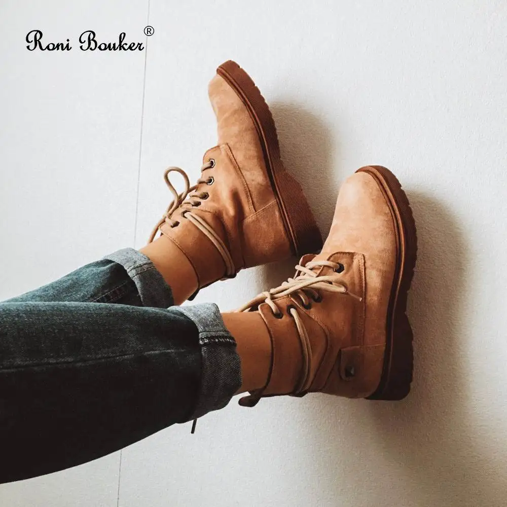 Najtaniej Roni Bouker buty damskie wodoodporne buty zimowe kobieta pluszowa wkładka utrzymać ciepłe botki z grubym futrem Botas Mujer duży rozmiar42