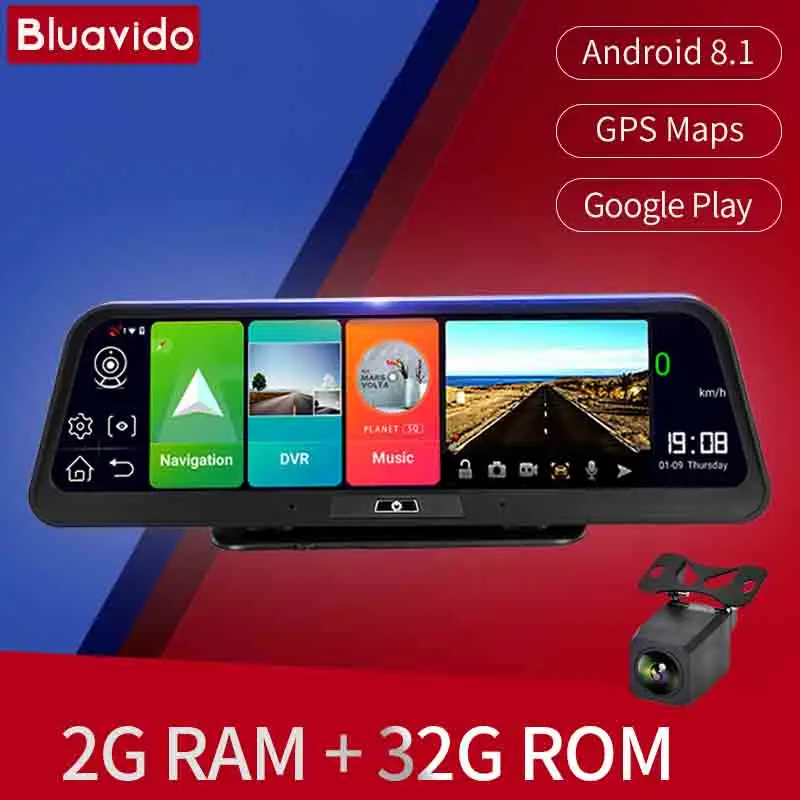 US $133.89 Bluavido 4G Android DVR 10 Inch Screen Car Video Recorder GPS Navigation 1080P Dashboard Camera Registrar WiFi Remote Monitoring