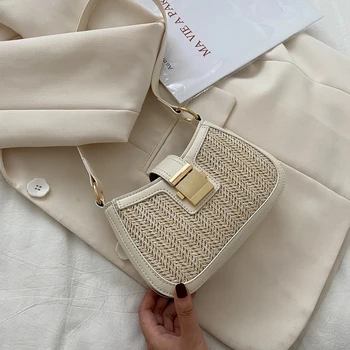 

Small Woven baguette For Women 2020 Straw Crossbody bags Summer Solid Color Shoulder Handbags Beach bag Cross body