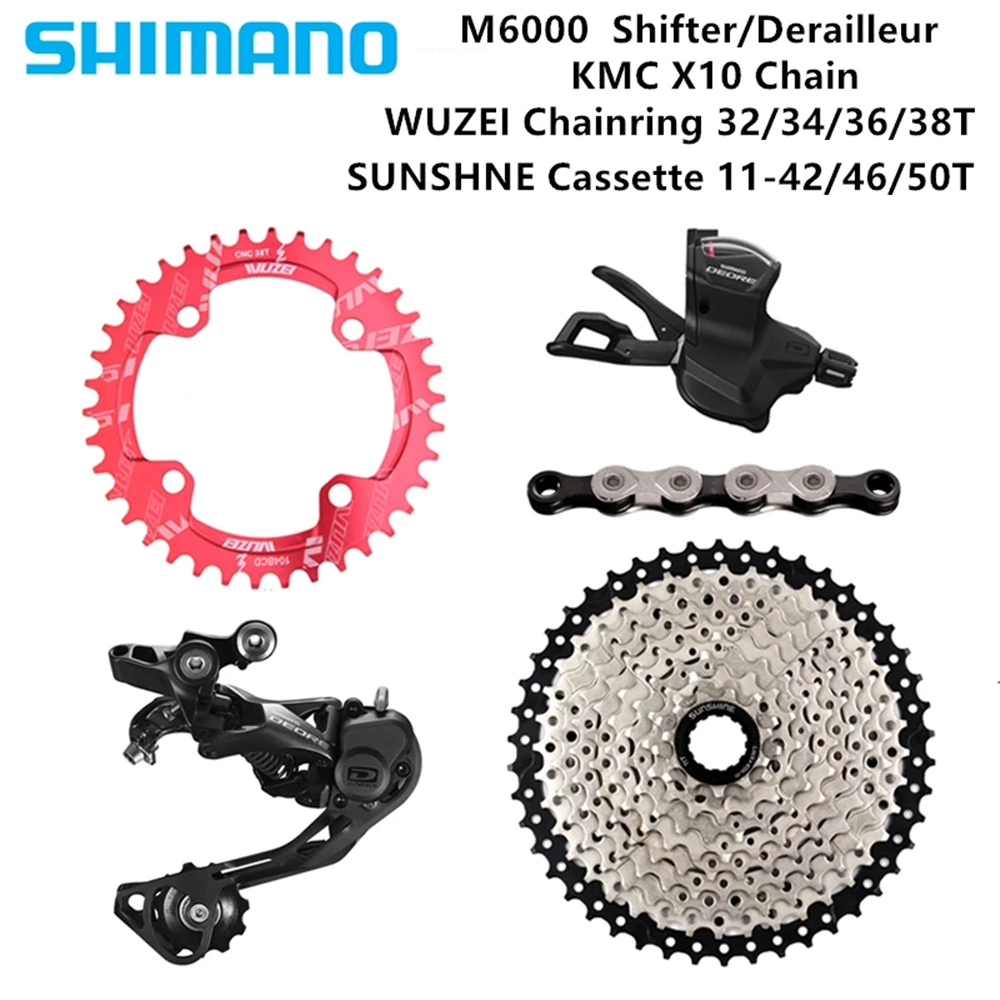 SHIMANO DEORE M6000 1X10S велосипедные переключатели 42T 46T 50T SUNSHINE кассеты+ цепное кольцо+ KMC X10 цепь MTB велосипед группа