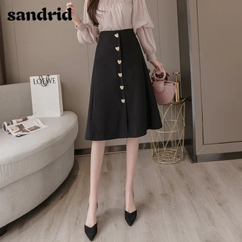 

sandrid Summer women's skirt 2020 empire love single-breasted skirt female mid-length skirt elegant office lady