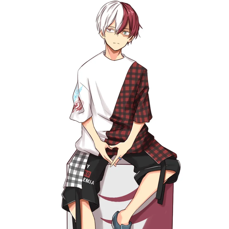 Аниме Boku No MY HERO Academy Todoroki Shoto, хлопковая клетчатая футболка, штаны, уличная одежда в стиле хип-хоп, крутая спортивная одежда, топ, костюмы для косплея