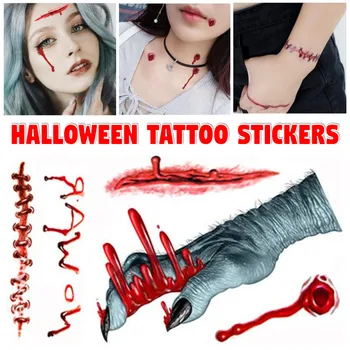 

10Pcs/Set Waterproof Temporary Tattoo Sticker Halloween Terror Drama Fake Wound Realistic Blood Injury Scar Fake Tattoo Sticker