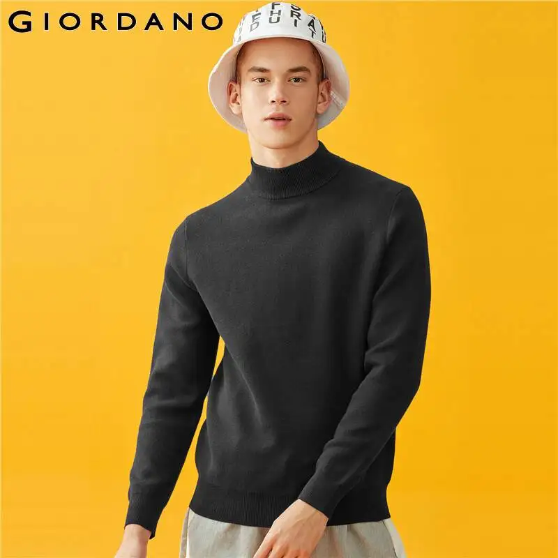 Giordano мужские свитера Mockneck с длинным рукавом трикотажные пуловеры ребристые манжеты и отворотом Soild Blusa De Frio Masculino 01059880