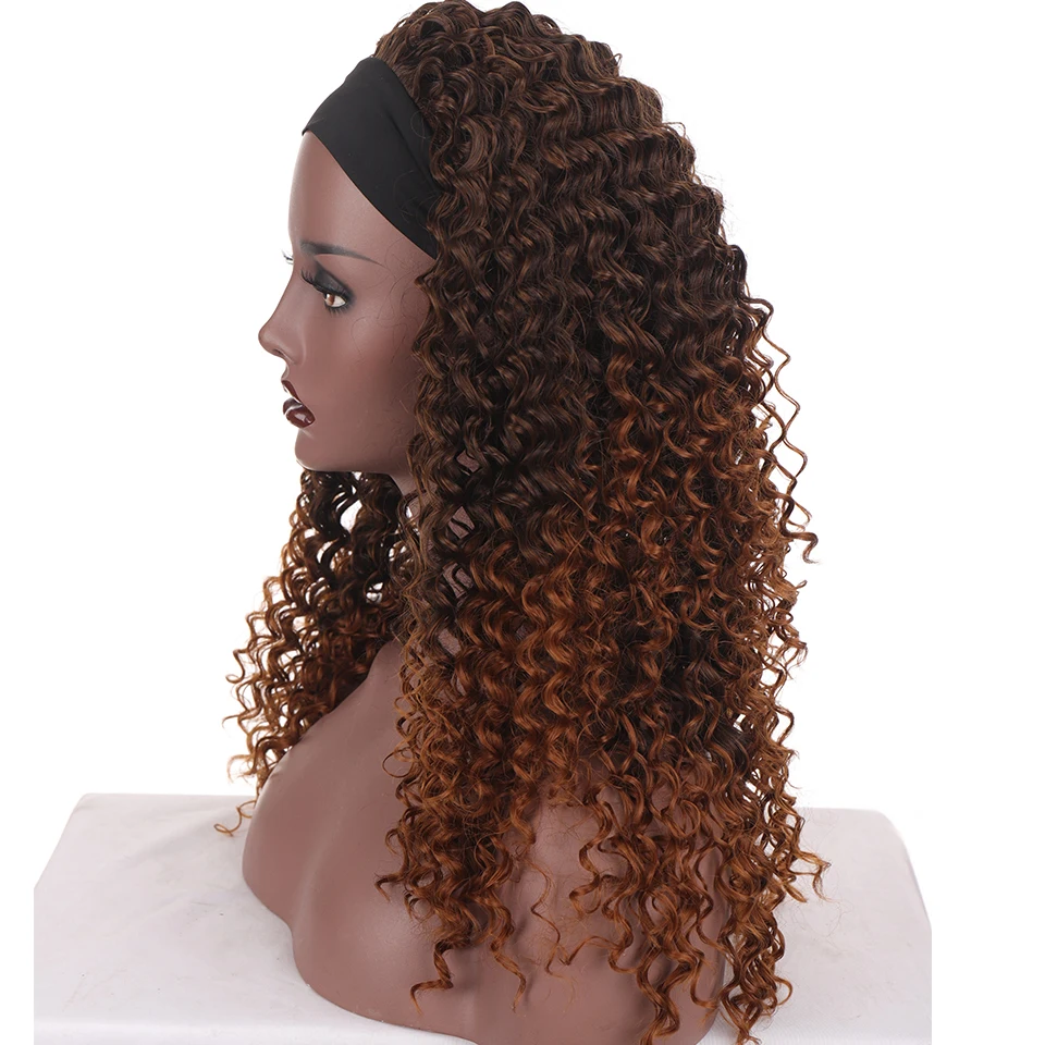 Peruca para Preto Fibra de Alta Peruca de Cabelo Lupu Longo Afro Kinky Curly Bandana Mulher Temperatura Ombre Marrom Preto Sintético Headwrap 13 Apliques e perucas