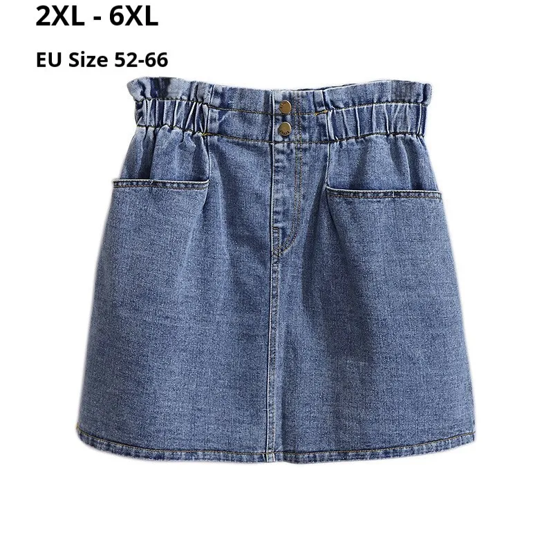

Women Summer Mini Skirts Femme Elastic High Waist A-line Denim Skirt Slim Casual Skirt For Mujers