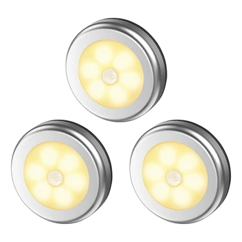 

3X Battery 6 LED Night Light Emergency Light with Motion Detector Night Lamp
