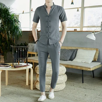 

2020 summer set of slim-fit men's pants trend Chinese style men's clothing a set of sports men's clothing