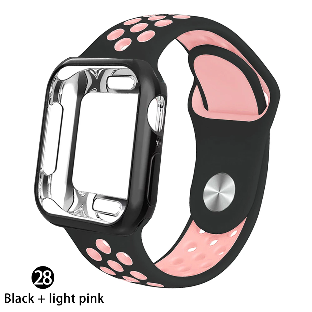 Силиконовый спортивный ремешок+ чехол для apple watch 5 4 3 2 1 серия 38 мм 42 мм ремешок для iwatch 40 мм 44 мм браслет аксессуары для запястья - Цвет ремешка: Black light pink