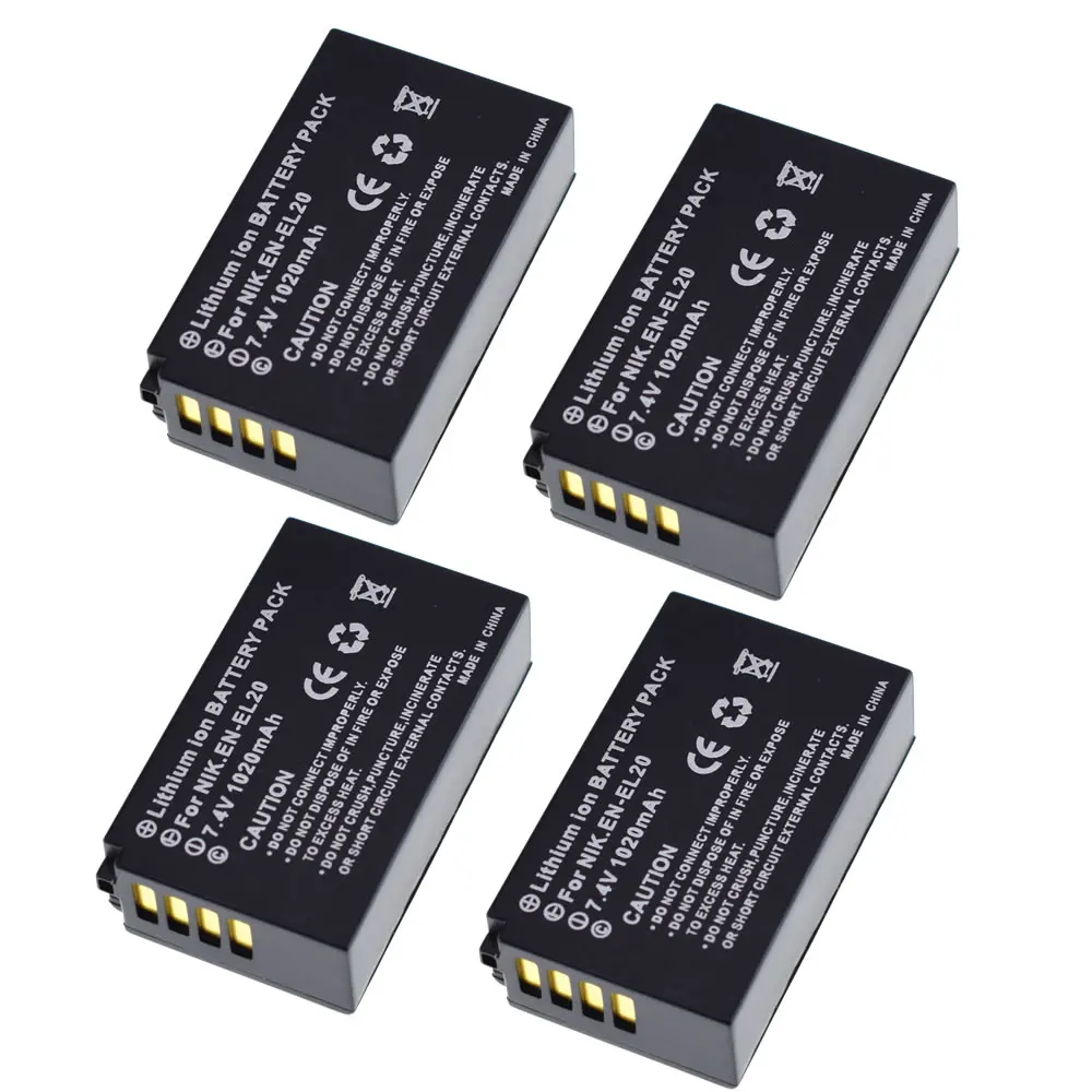 4x High Quality 7.4V 1.2A EN-EL20 Rechargeable Battery for Nikon EN-EL20a 1 J1 J2 J3 S1 Digital Camera | Электроника