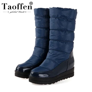 

TAOFFEN 4 Colors Women Winter Keep Warm Fashion Snow Boots Round Toe Thick Bottom Plush Fur Mid Calf Boots Female Size 34-40