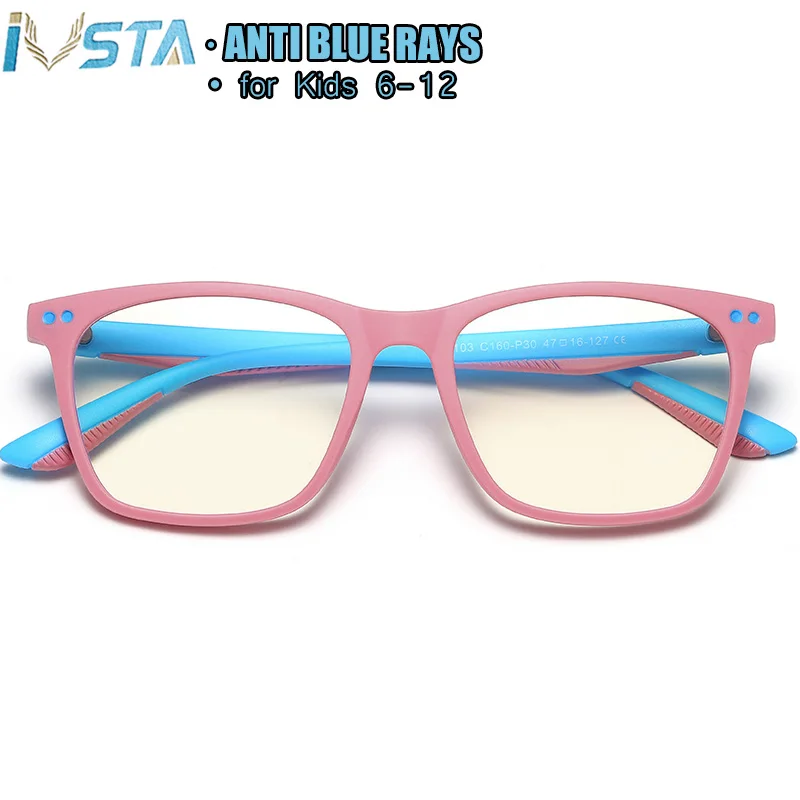 

IVSTA anti Blue Light Glasses Computer for Kids Myopia Spectacle Frames Online School Student with Strap Boys Girls Children